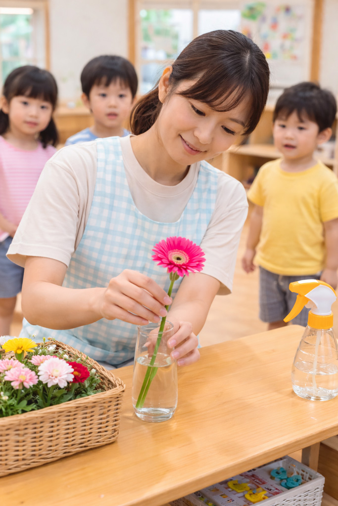 ガーベラを生ける先生