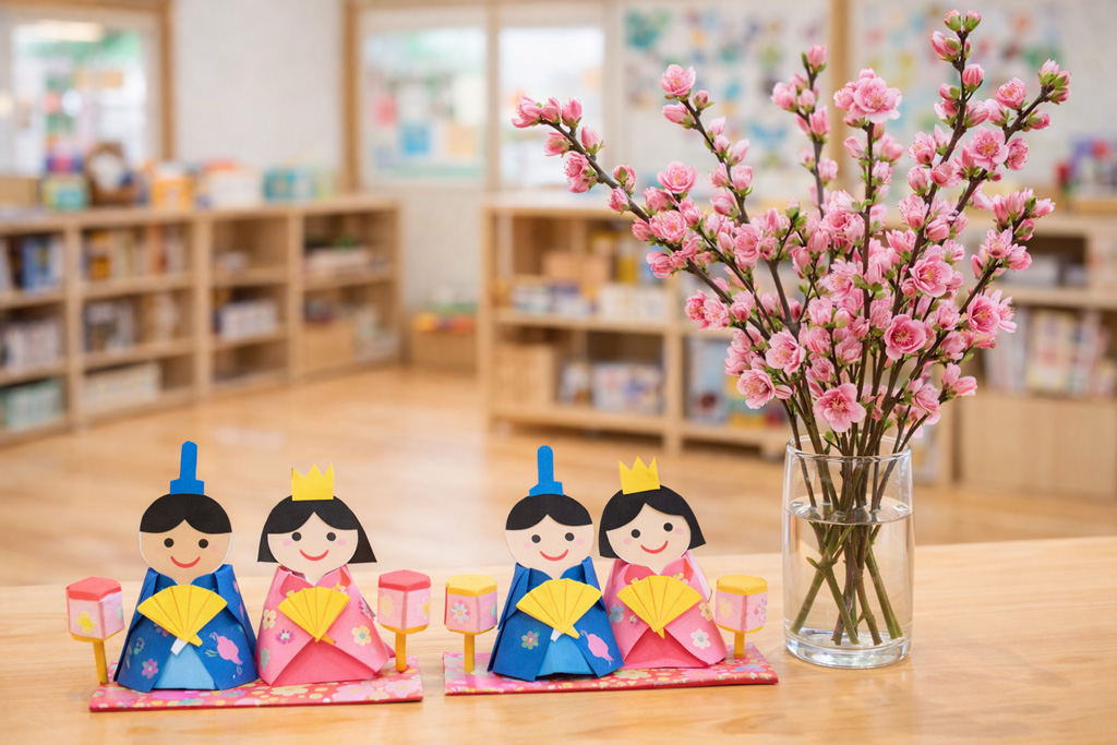 お雛様と桃の花